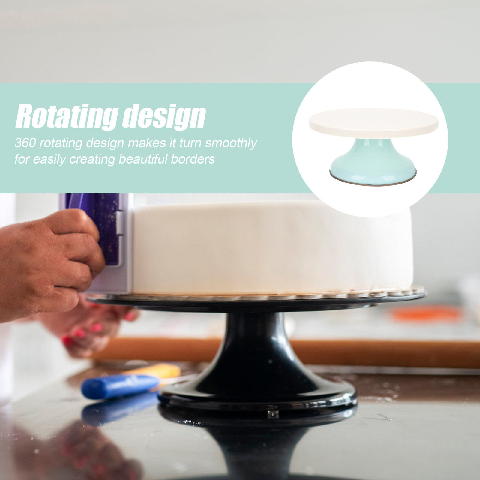Cake Decorating Turntable - منصة دوارة بلاستيكية لتقديم الكيك، تتميز