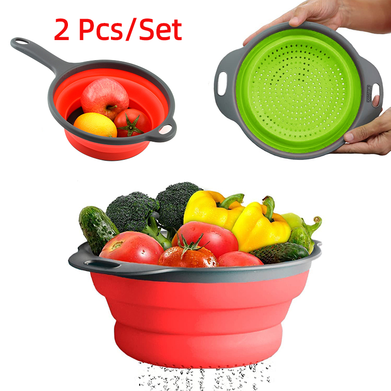 Silicone Steamer Basket - 2 قطعة/المجموعة طوي سيليكون مصفاة الفاكهة